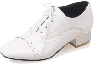 Brogue Women's High Heels Patent Leather Lace Oxford Shoes Comfortable High Heels Women's Party Dress Shoes