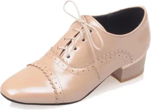 Brogue Women's High Heels Patent Leather Lace Oxford Shoes Comfortable High Heels Women's Party Dress Shoes