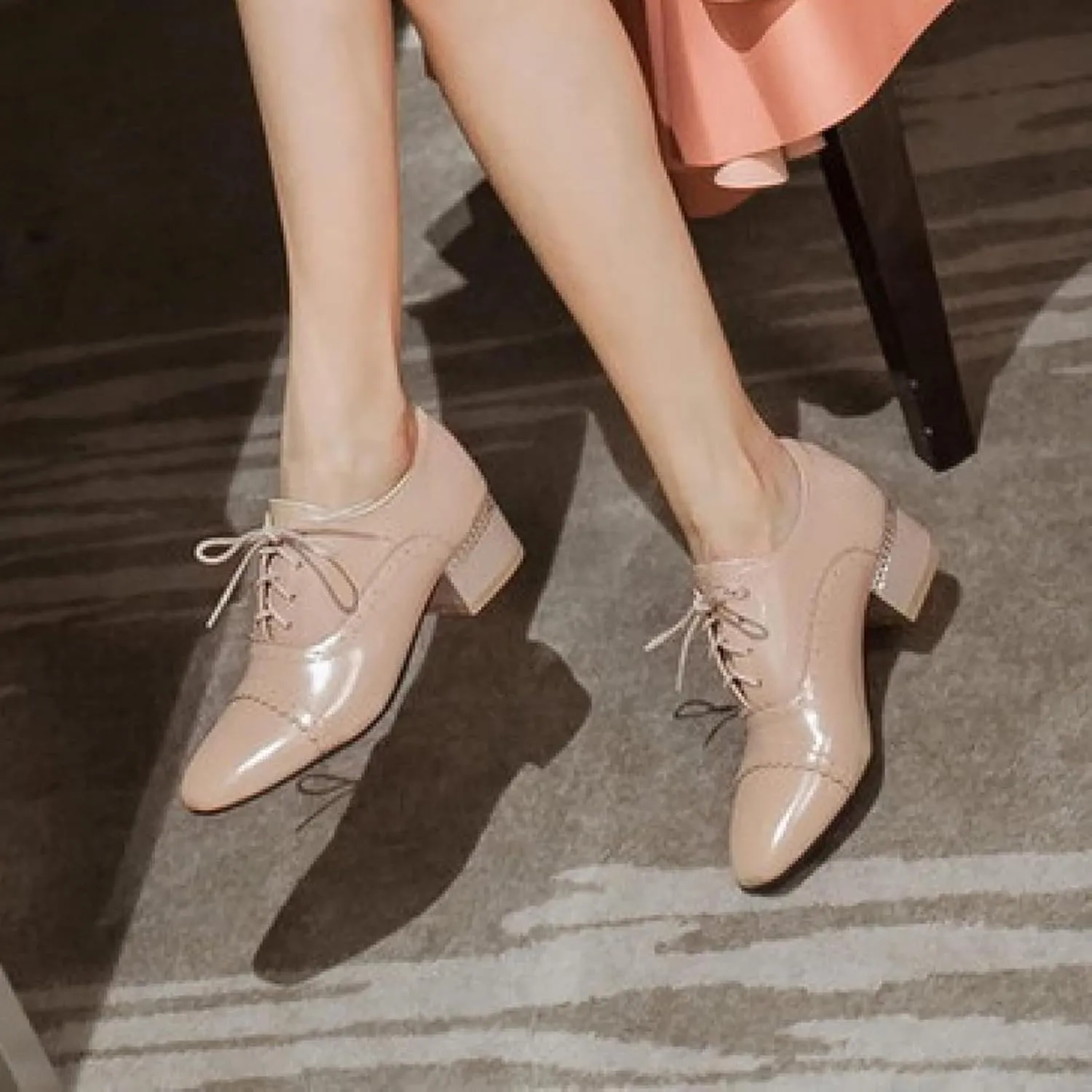 Brogue Women's High Heels Patent Leather Lace Oxford Shoes Comfortable High Heels Women's Party Dress Shoes