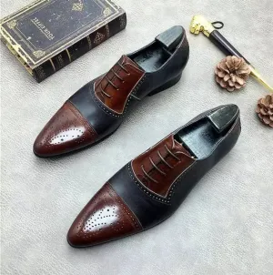 Brown & Black Oxford Leather Brogue Formal Lace Up Dress Shoes For Mens