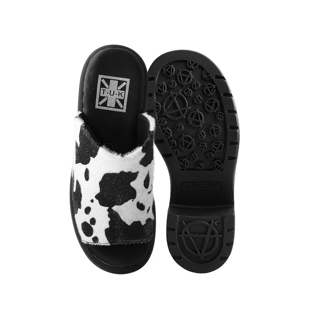 Bubble Heel Mule Platform Sandal Cow Print Faux Fur