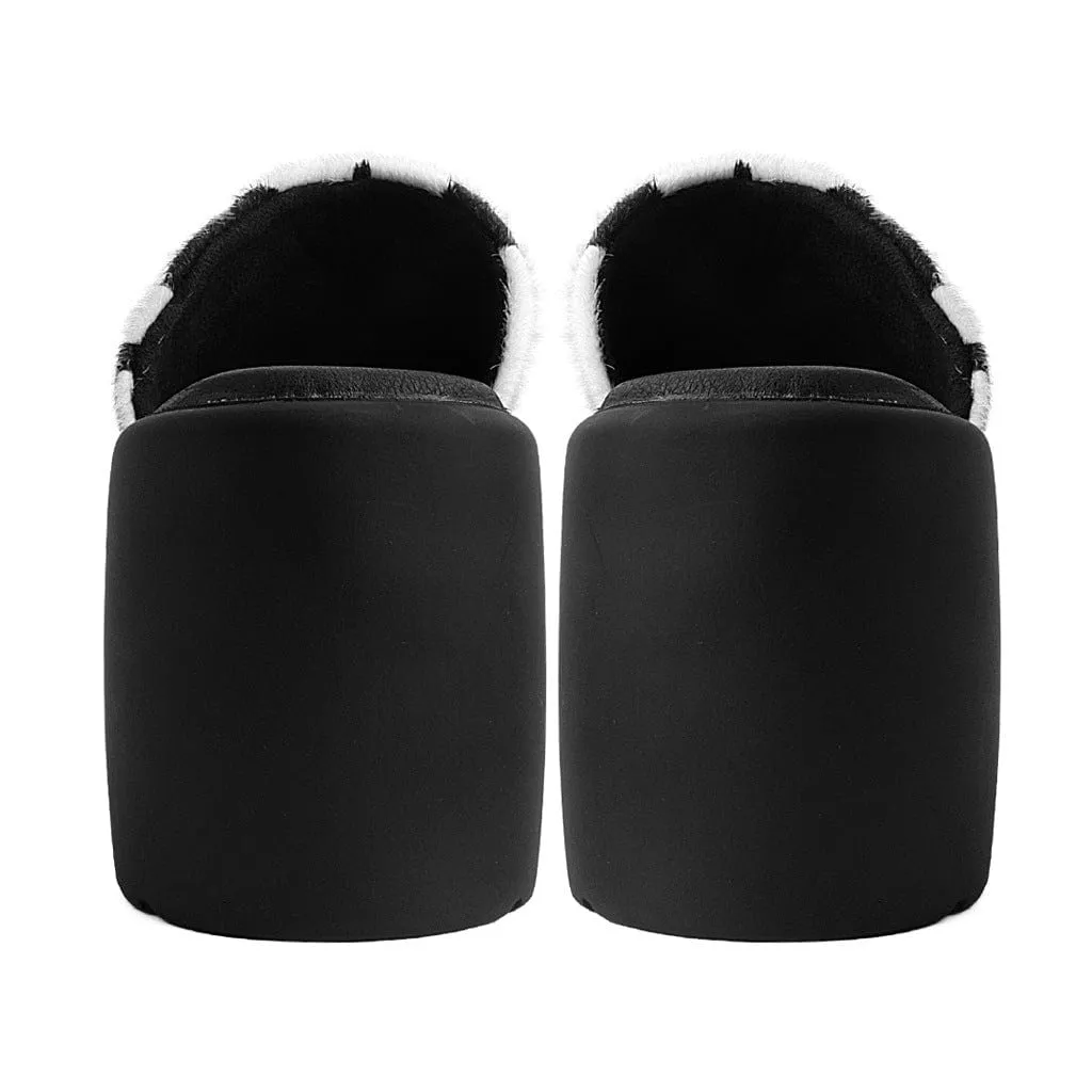 Bubble Heel Mule Platform Sandal Cow Print Faux Fur