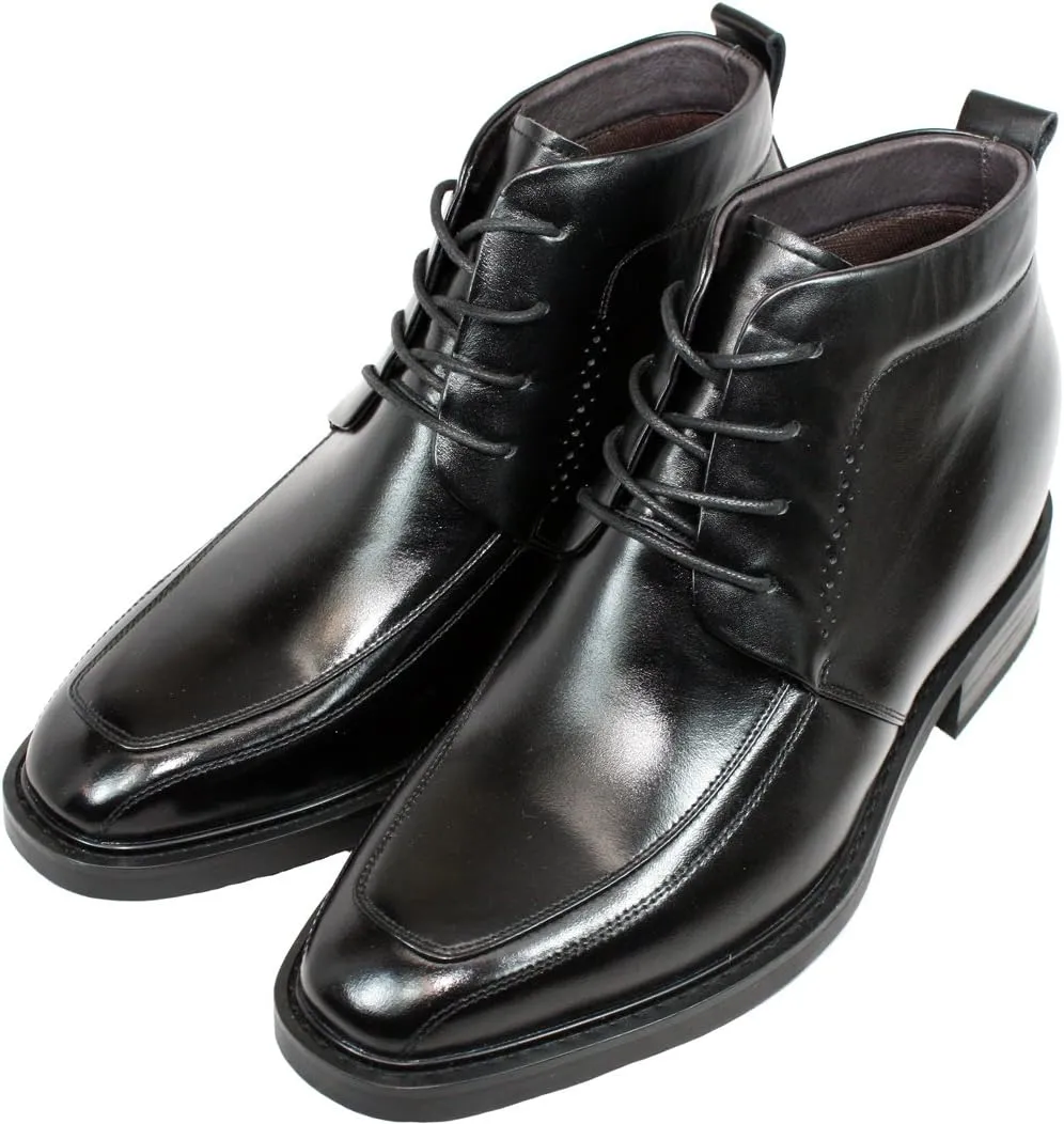 Calden Men's Invisible Height Increasing Elevator Shoes - Black Leather Lace-up Dress Formal Ankle Boots - 3 Inches Taller - K28801 - Size 11.5 D(M) US