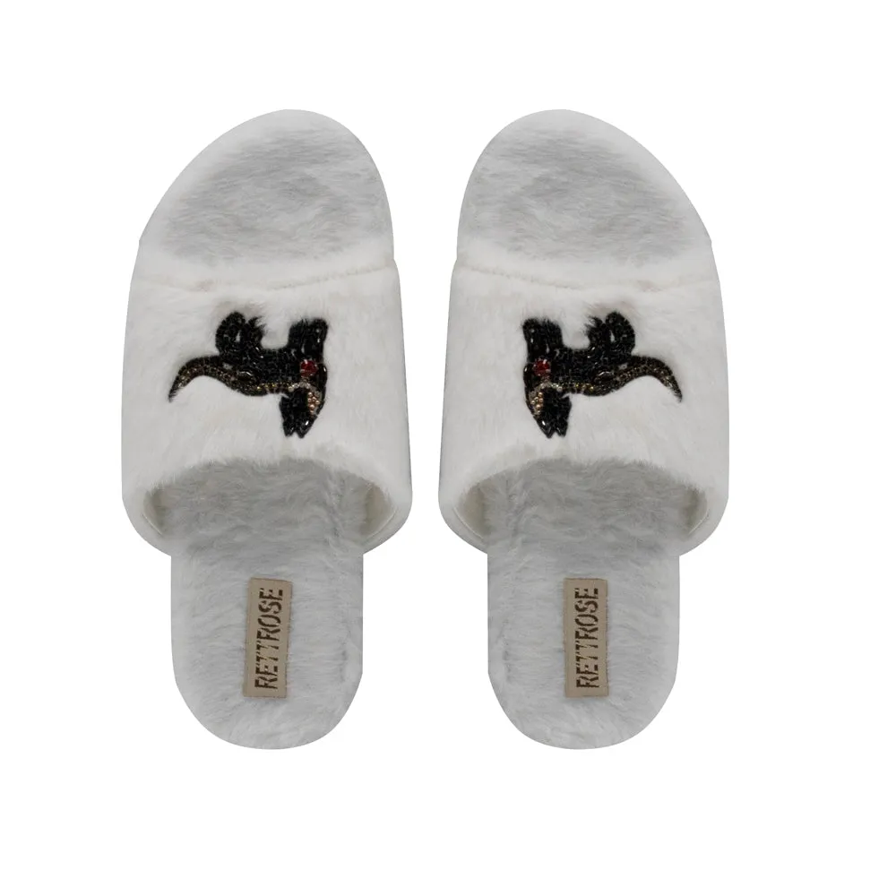 Callie Cream Luxury Plush Diamanté Embellished Handmade Slipper
