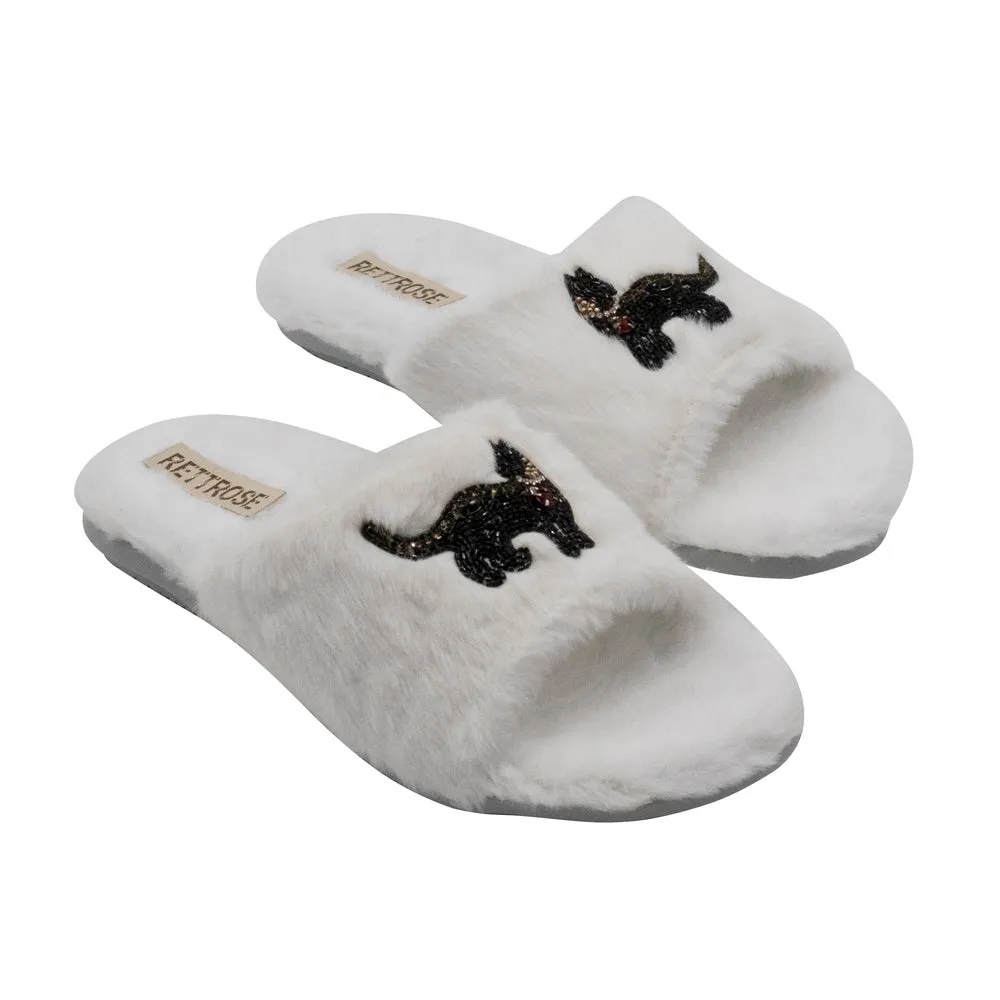 Callie Cream Luxury Plush Diamanté Embellished Handmade Slipper