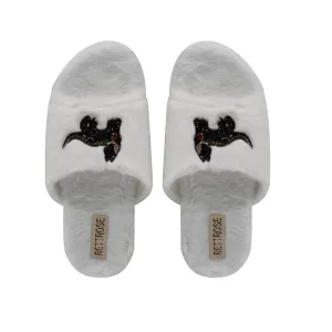 Callie Cream Luxury Plush Diamanté Embellished Handmade Slipper