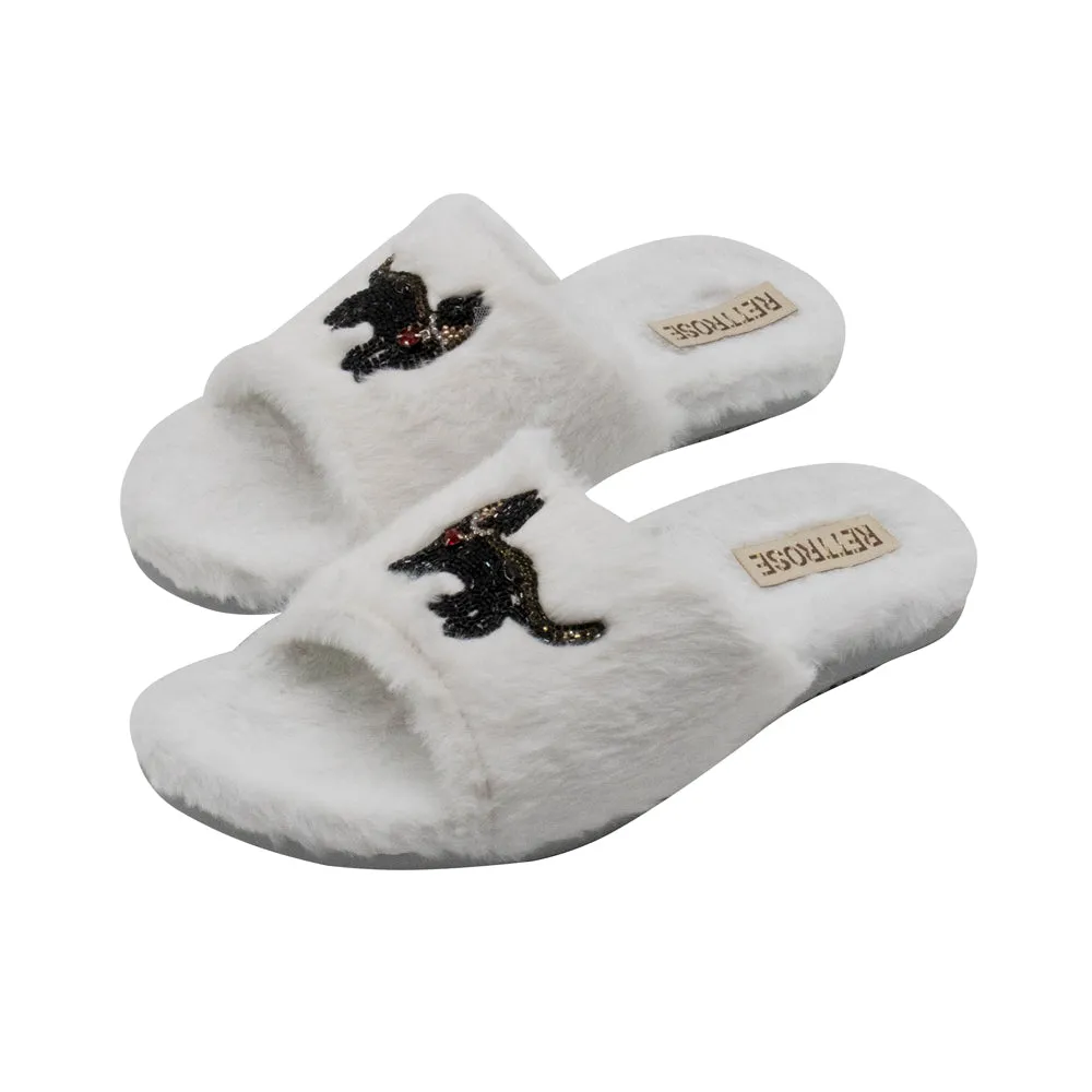 Callie Cream Luxury Plush Diamanté Embellished Handmade Slipper
