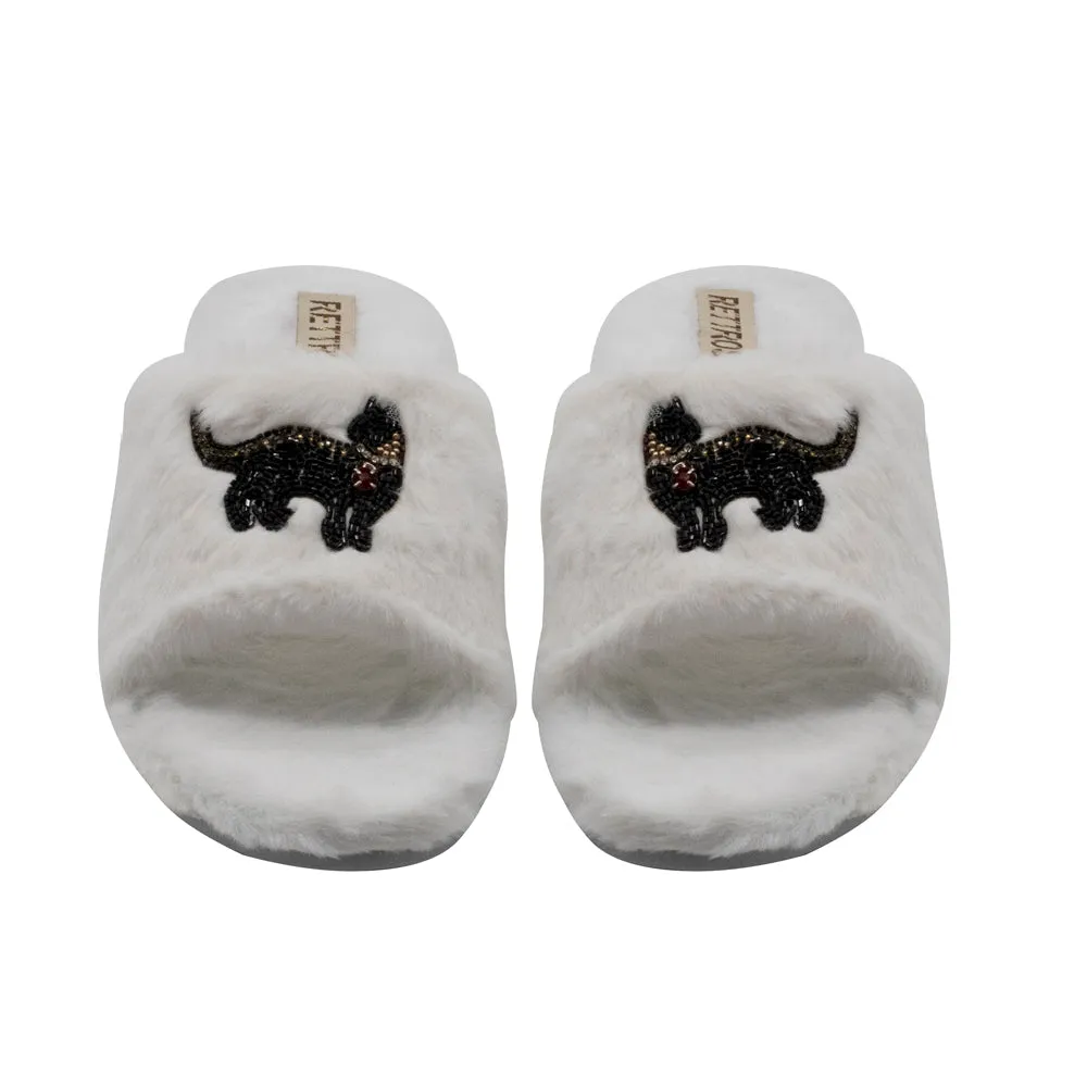 Callie Cream Luxury Plush Diamanté Embellished Handmade Slipper