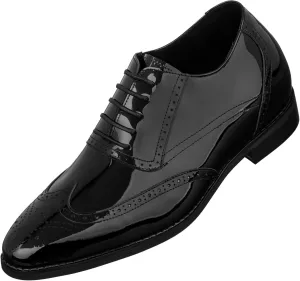 CALTO Men's Invisible Height Increasing Elevator Shoes - Black Patent Leather Lace-up Wing-tip Formal Oxfords - 3 Inches Taller - S1015 - Size 9 D(M) US