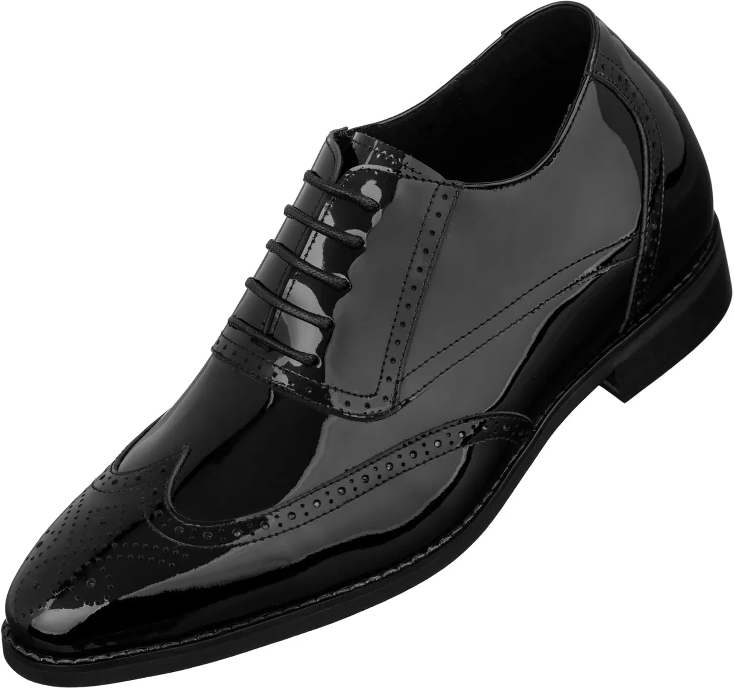 CALTO Men's Invisible Height Increasing Elevator Shoes - Black Patent Leather Lace-up Wing-tip Formal Oxfords - 3 Inches Taller - S1015 - Size 9 D(M) US
