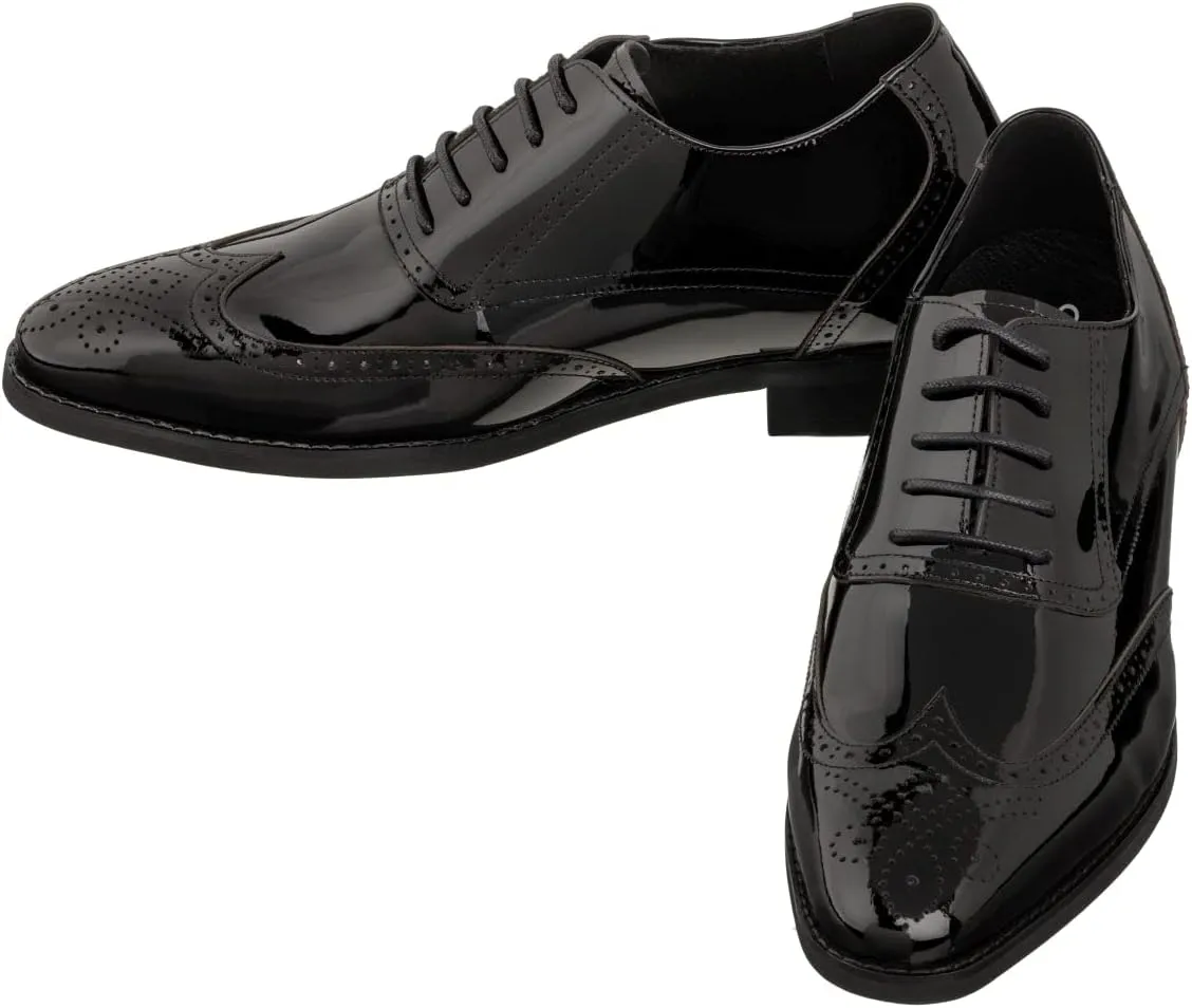 CALTO Men's Invisible Height Increasing Elevator Shoes - Black Patent Leather Lace-up Wing-tip Formal Oxfords - 3 Inches Taller - S1015 - Size 9 D(M) US