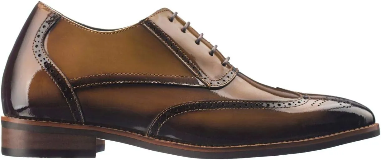 CALTO Men's Invisible Height Increasing Elevator Shoes - Dark Brown Patent Leather Lace-up Wing-tip Formal Oxfords - 3 Inches Taller - S1017 - Size 10 D(M) US