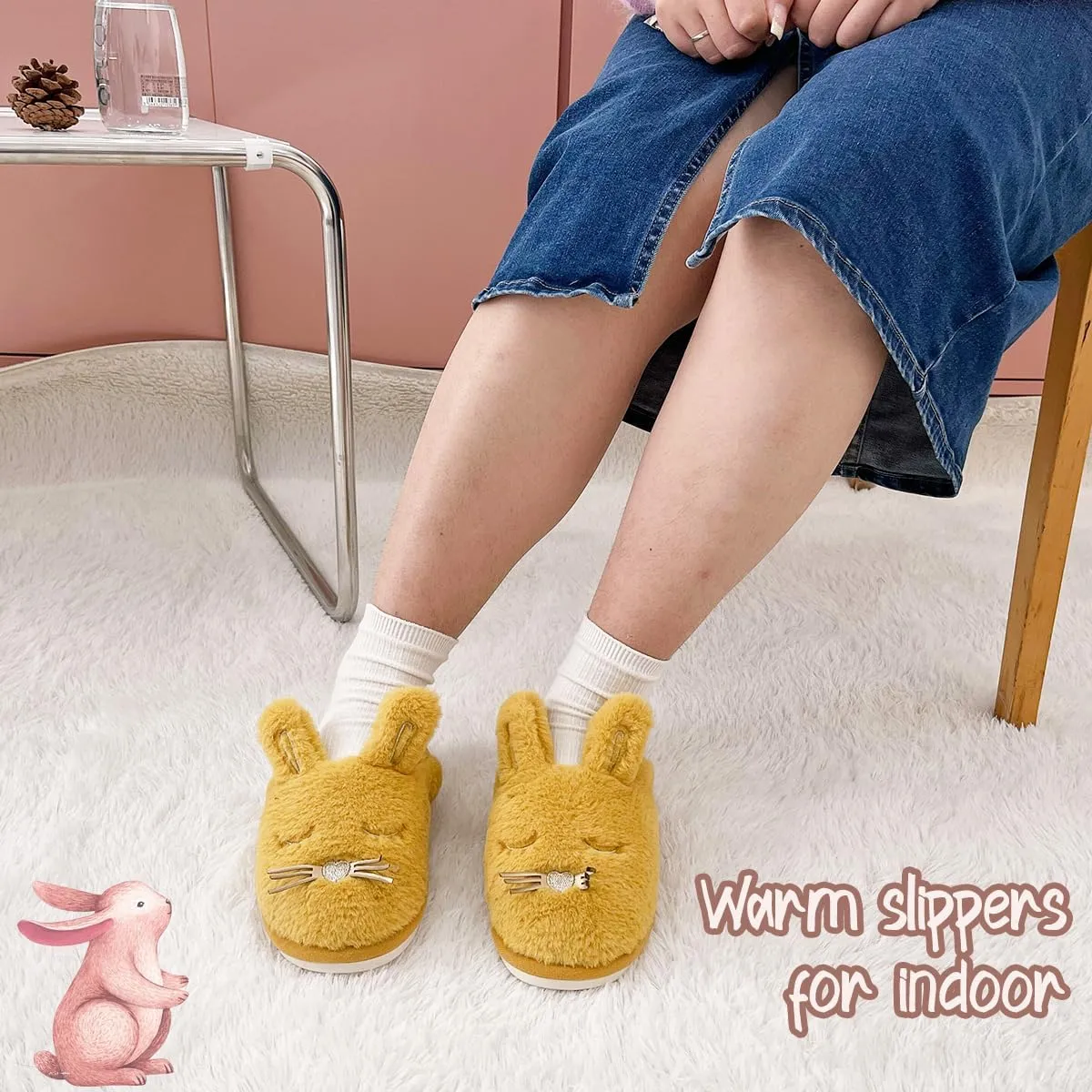 Caramella Bubble Bunny Slippers for Women Fuzzy Cute Animal Memory Foam House Rabbit Slippers Indoor Outdoor