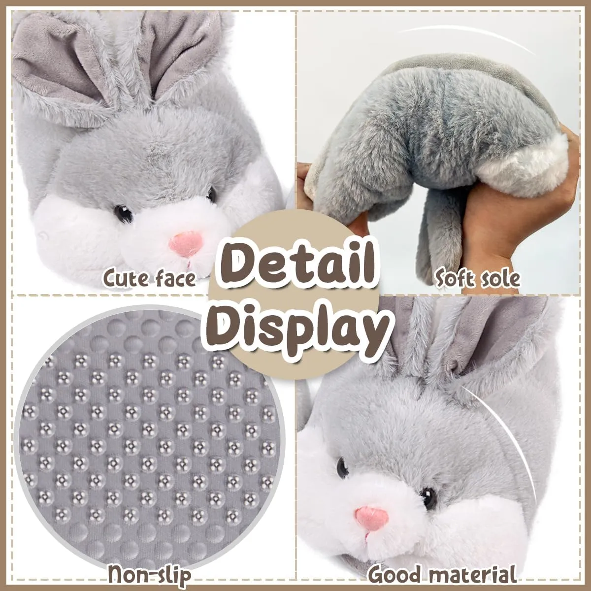 Caramella Bubble Classic Bunny Slippers for Women Funny Animal Novelty Slippers for Adults Cute Plush Rabbit Bedroom Slippers