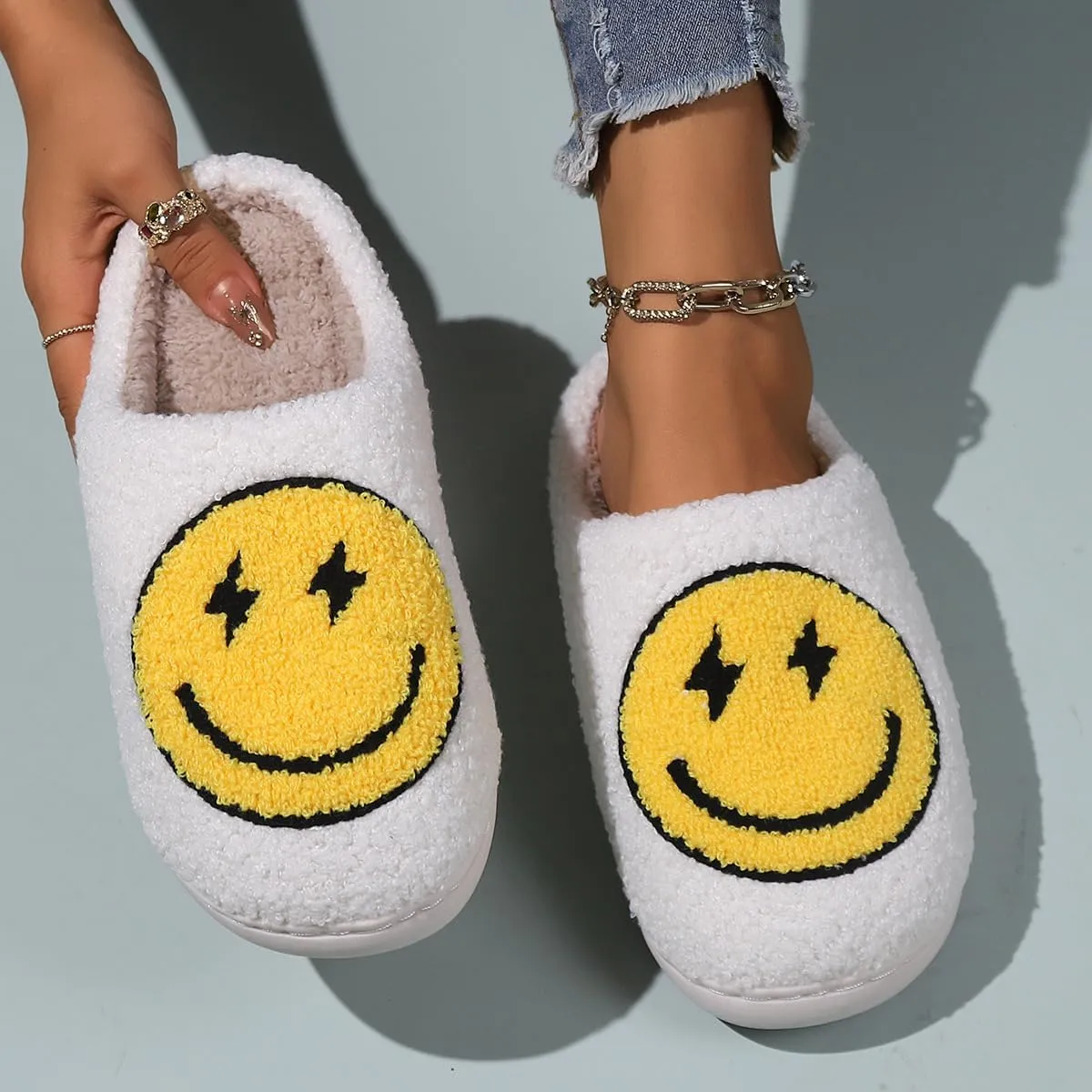 Cartoon Slippers for Womens Mens Cute Cozy Plush Warm Slip-on House Shoes for Indoor and Outdoor Meet Me at Midnight Strawberry Mushroom Evil Eyes Love Heart Slippers