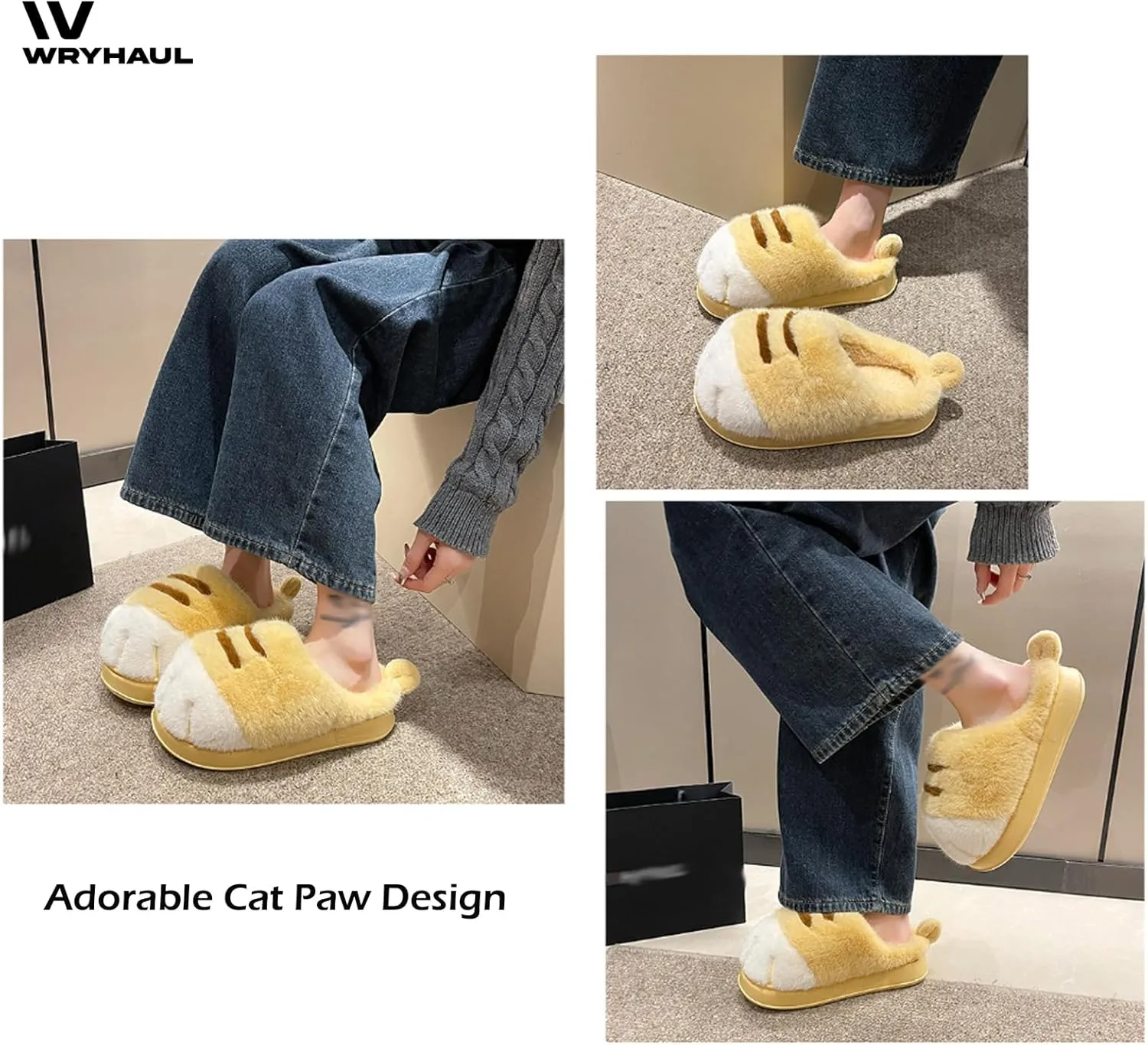 Cat Paw Slippers for Women, Cat Foot Slippers, Cat Slippers Cute Funny 3D Cat Paw Cartoon Slippers, Winter House Shoes