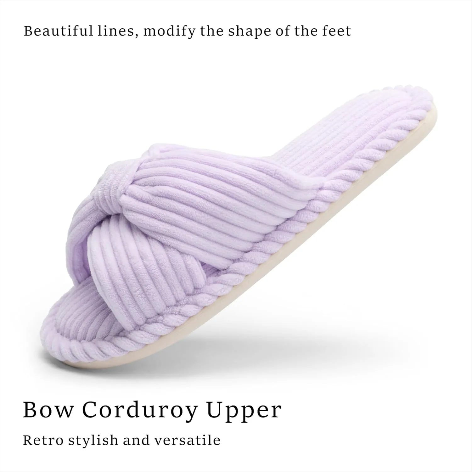 Chantomoo Slippers for Women Memory Foam House Womens Slipper Slides Home Bedroom Bathroom Spa Open Toe Corduroy Bow Slippers Cozy Comfortable