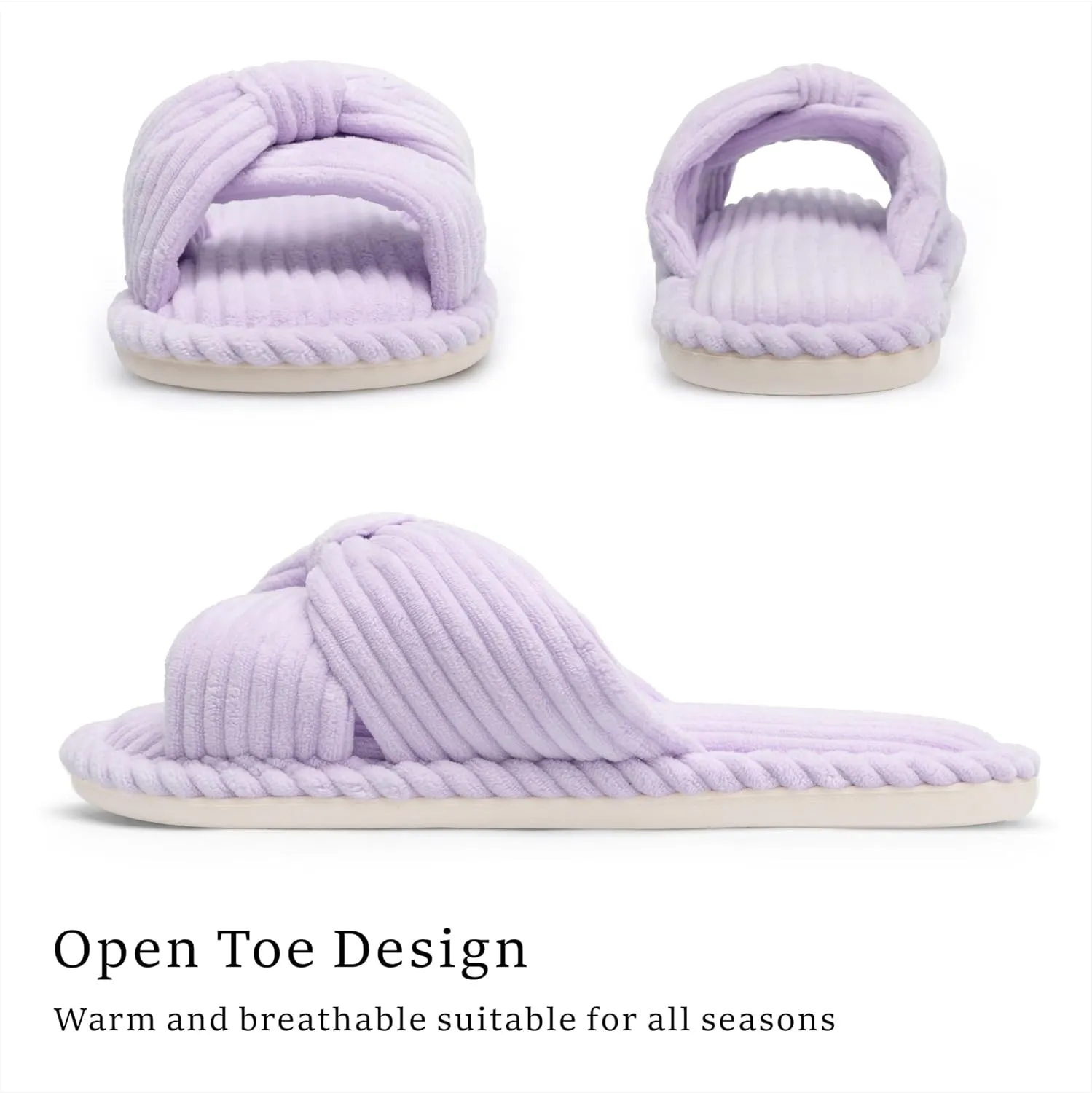 Chantomoo Slippers for Women Memory Foam House Womens Slipper Slides Home Bedroom Bathroom Spa Open Toe Corduroy Bow Slippers Cozy Comfortable
