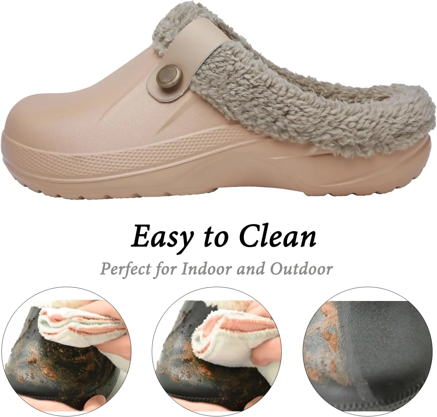 ChayChax Women and Men Fur Lined Clogs Memory Foam Warm Fuzzy Slippers Winter Waterproof Indoor Outdoor Slipper