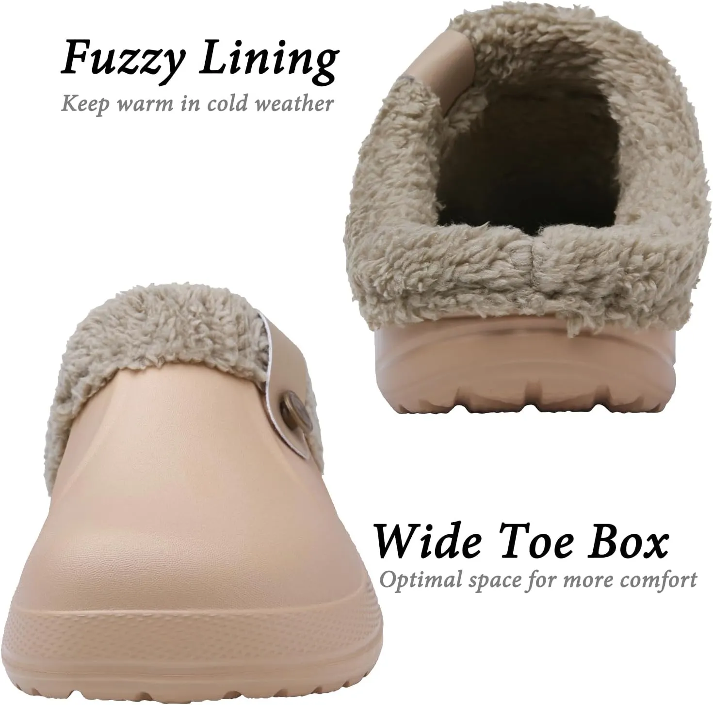 ChayChax Women and Men Fur Lined Clogs Memory Foam Warm Fuzzy Slippers Winter Waterproof Indoor Outdoor Slipper