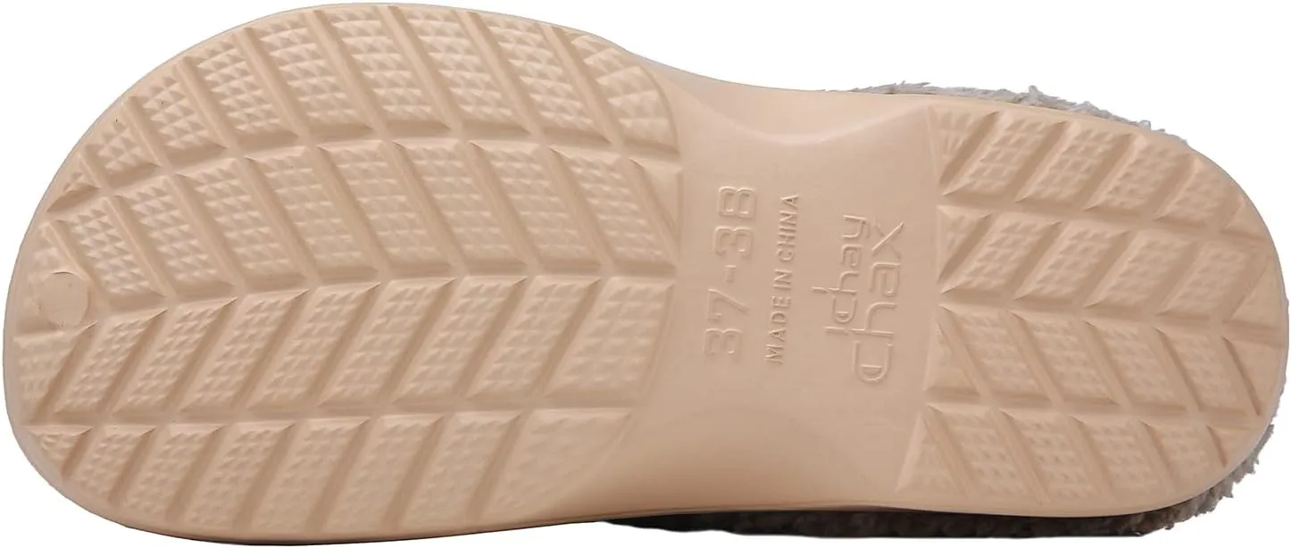 ChayChax Women and Men Fur Lined Clogs Memory Foam Warm Fuzzy Slippers Winter Waterproof Indoor Outdoor Slipper