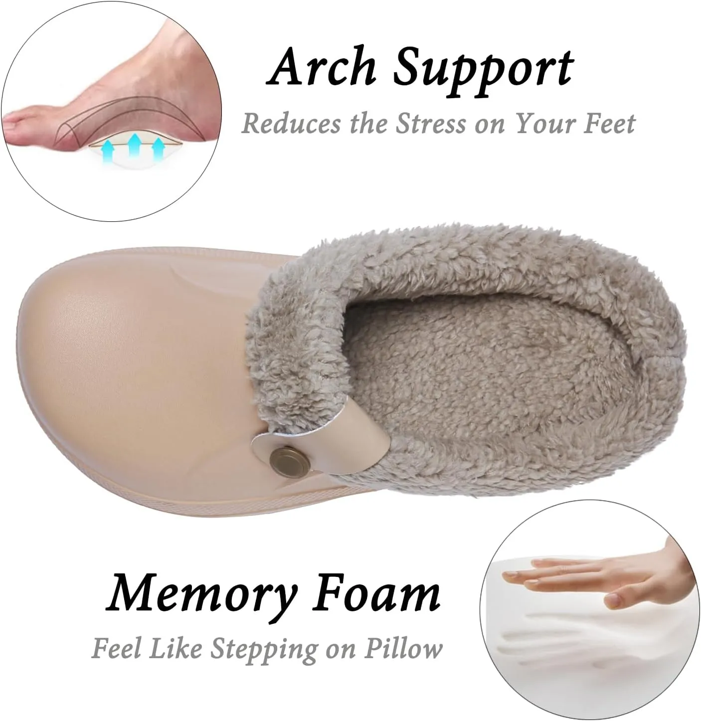 ChayChax Women and Men Fur Lined Clogs Memory Foam Warm Fuzzy Slippers Winter Waterproof Indoor Outdoor Slipper