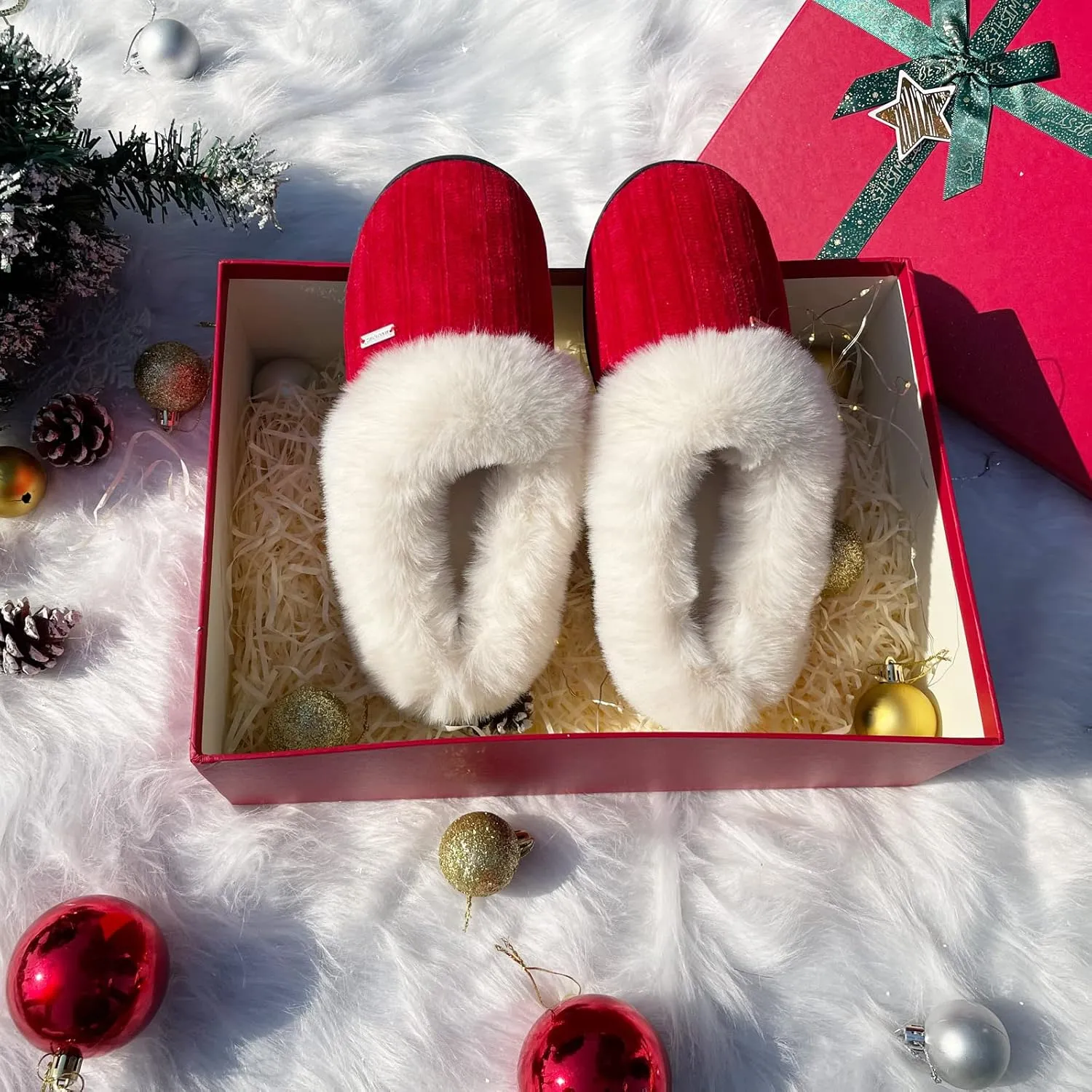 Chenille Fuzzy Fluffy House Slippers For Women,Memory Foam Slip-on Slipper Plush Fur Collar Comfy Warm Bedroom Slippers Indoor & Outdoor