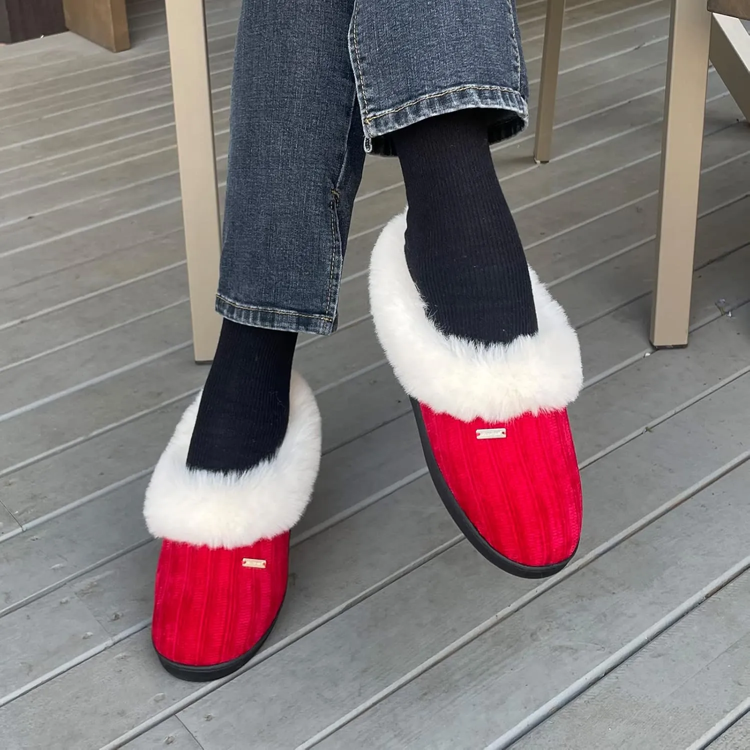 Chenille Fuzzy Fluffy House Slippers For Women,Memory Foam Slip-on Slipper Plush Fur Collar Comfy Warm Bedroom Slippers Indoor & Outdoor