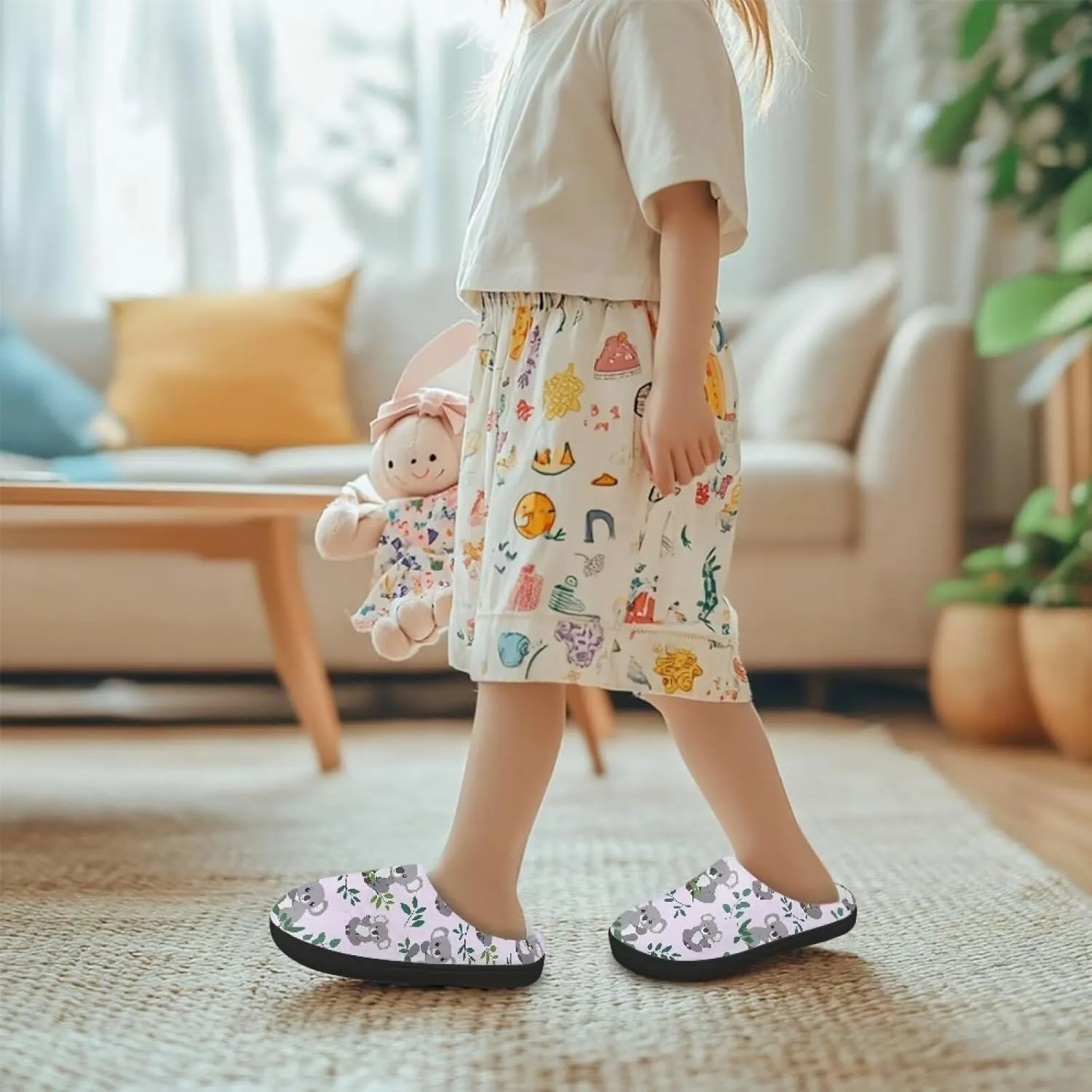 Children's Plush Slippers Cozy Plush Slip-on House Shoes with Memory Foam Warm Winter Kids Non-Slip Indoor Slipper