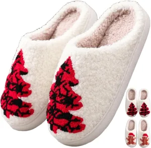 Christmas Gingerbread Man Fuzzy Slippers for Women and Men - Winter Warm House Couple Shoes - Cozy Indoor Home Bedroom Slippers