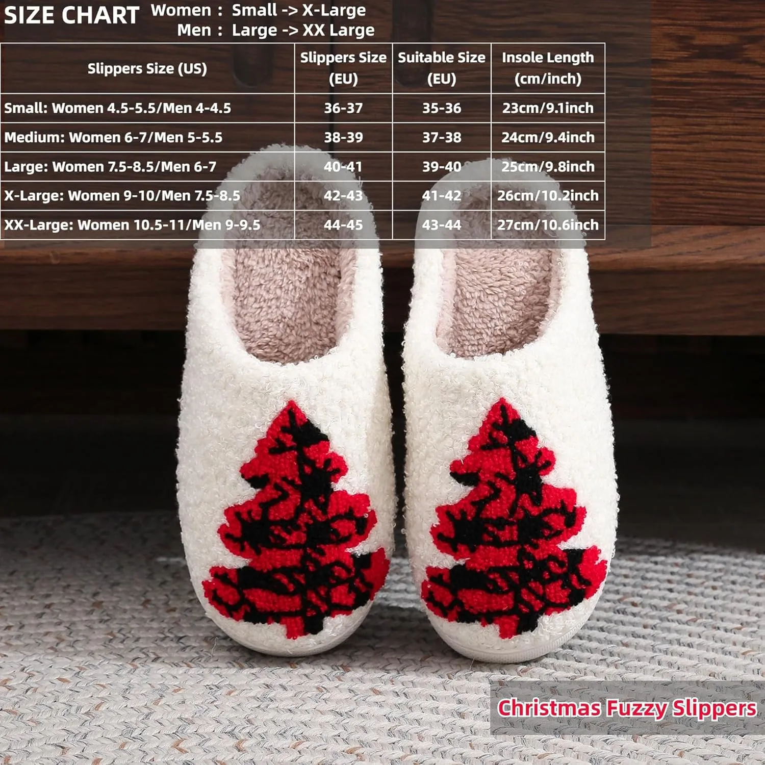 Christmas Gingerbread Man Fuzzy Slippers for Women and Men - Winter Warm House Couple Shoes - Cozy Indoor Home Bedroom Slippers