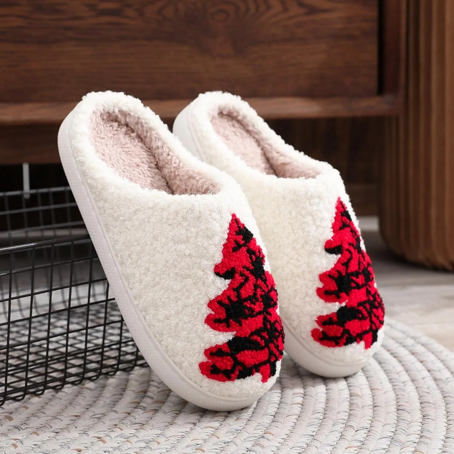 Christmas Gingerbread Man Fuzzy Slippers for Women and Men - Winter Warm House Couple Shoes - Cozy Indoor Home Bedroom Slippers