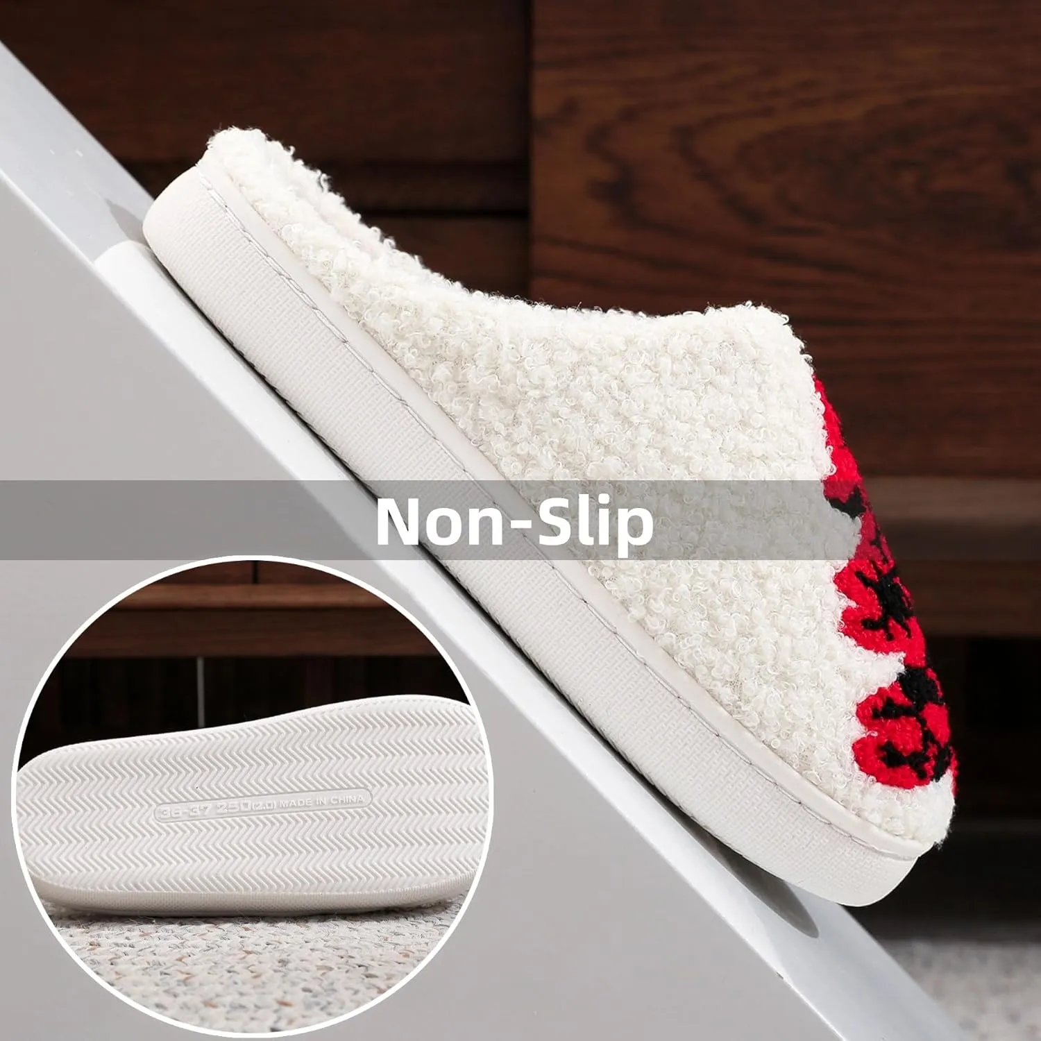 Christmas Gingerbread Man Fuzzy Slippers for Women and Men - Winter Warm House Couple Shoes - Cozy Indoor Home Bedroom Slippers