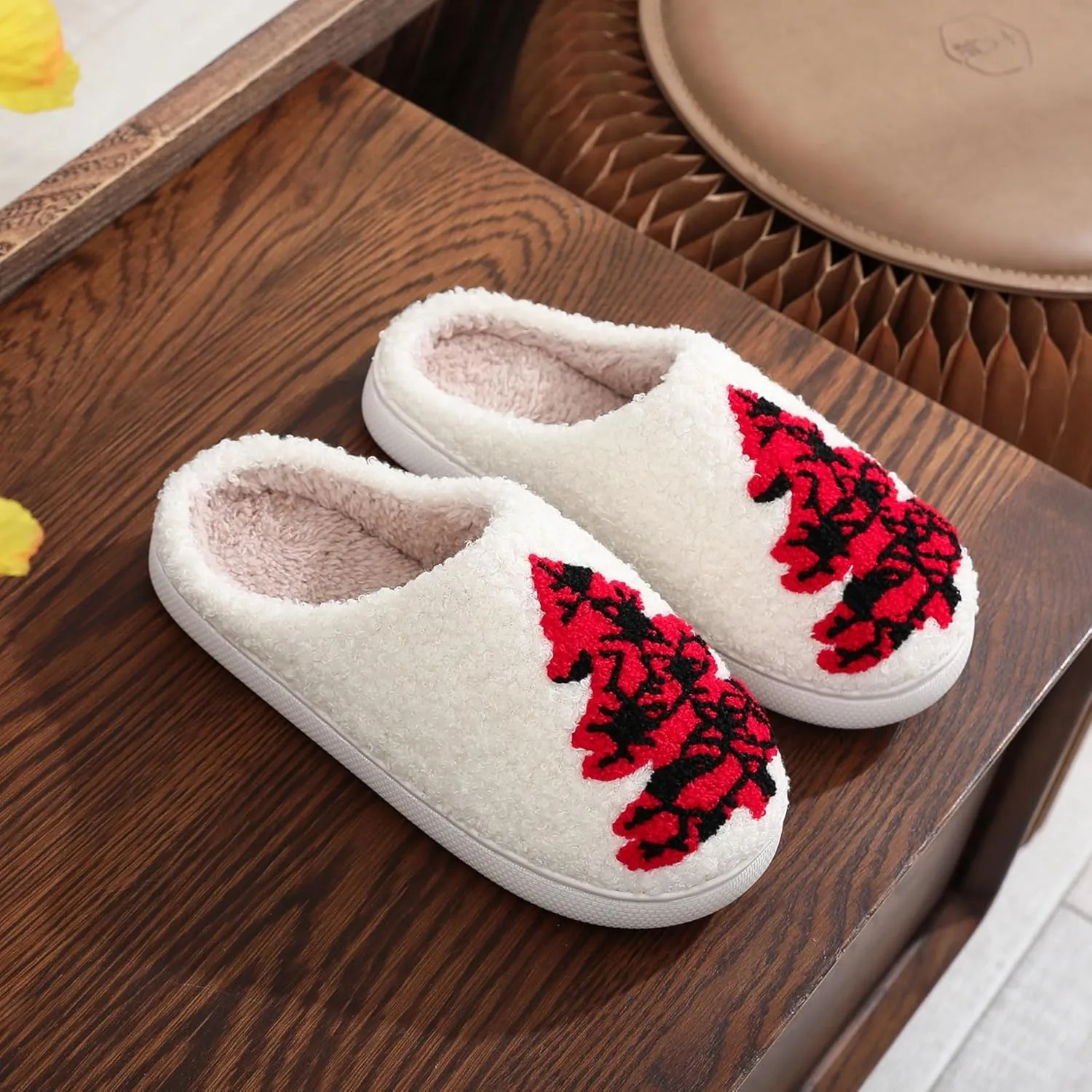 Christmas Gingerbread Man Fuzzy Slippers for Women and Men - Winter Warm House Couple Shoes - Cozy Indoor Home Bedroom Slippers