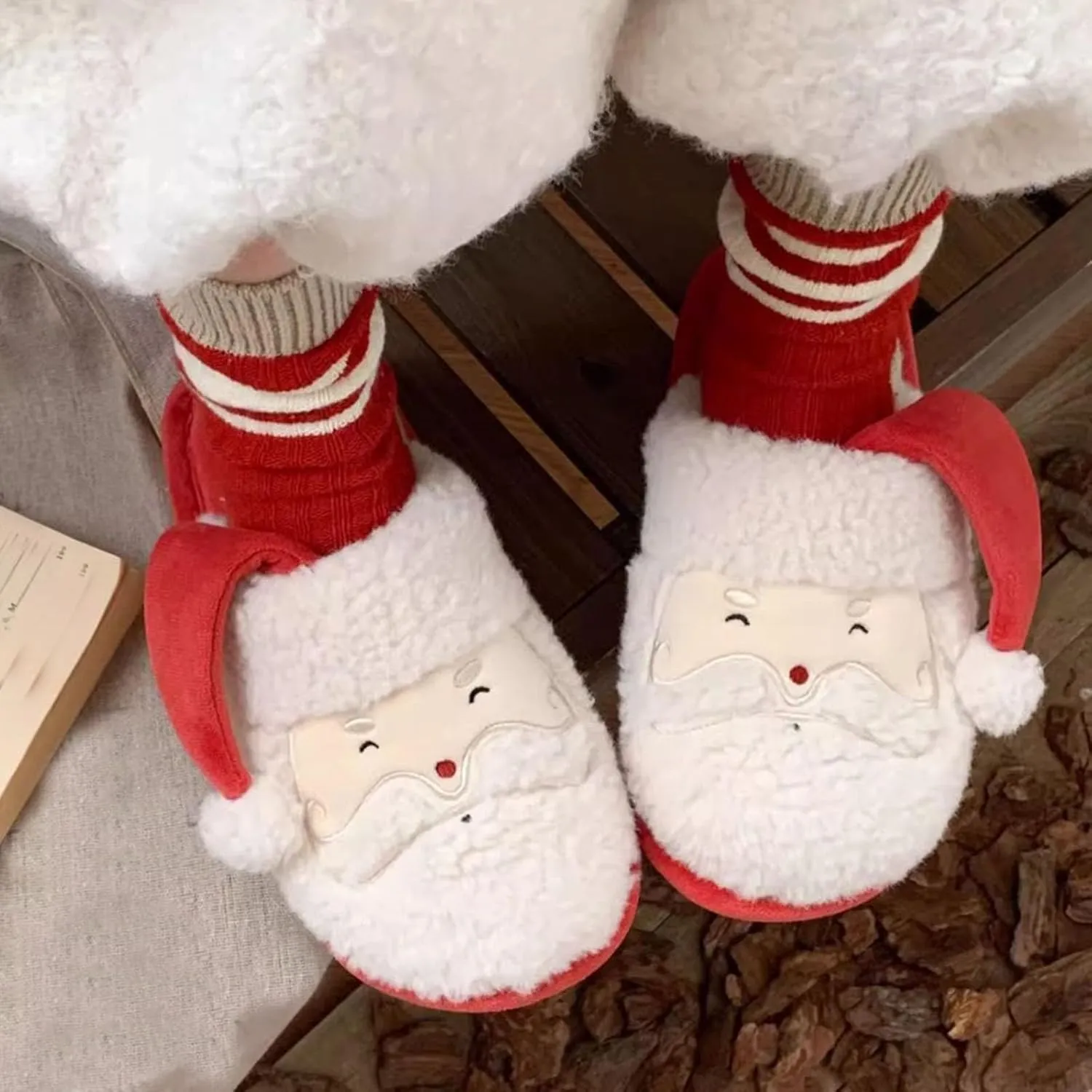 Christmas Slippers for Women Matching Family Holiday Christmas Reindeer and Turkey Scuff Slipper