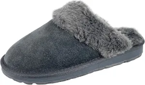 Clarks Womens Open Back Suede Leather Comfort Clog Slipper JMS0583C - Plush Faux Fur Trim - Indoor Outdoor House Slippers For Women (10 M US, Grey)