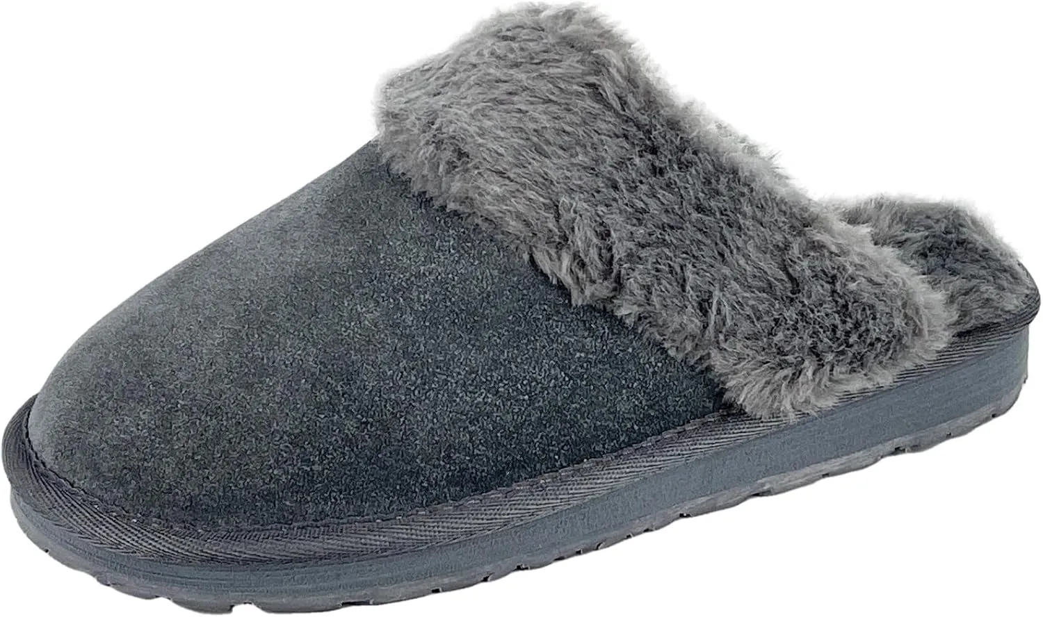 Clarks Womens Open Back Suede Leather Comfort Clog Slipper JMS0583C - Plush Faux Fur Trim - Indoor Outdoor House Slippers For Women (10 M US, Grey)