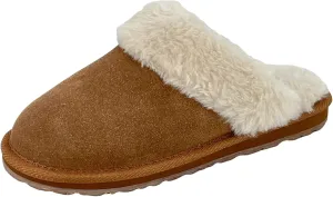 Clarks Womens Open Back Suede Leather Comfort Clog Slipper JMS0583C - Plush Faux Fur Trim - Indoor Outdoor House Slippers For Women (8 M US, Cinnamon)