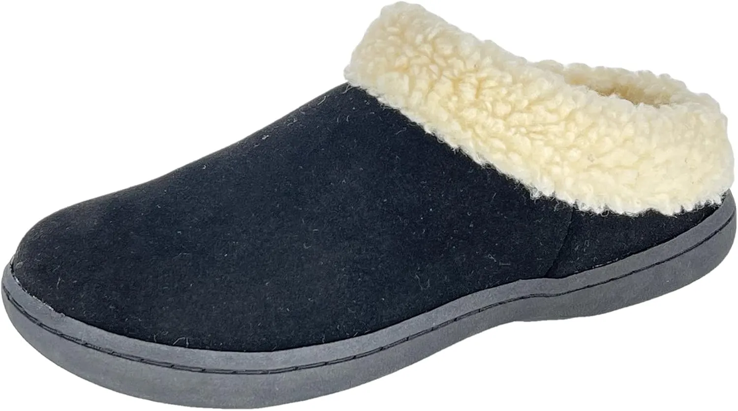 Clarks Womens Slipper Suede Leather With Faux Sherpa Collar JMH1894 - Plush Memory Foam Footbed - Indoor Outdoor House Slippers For Women (7 M US, Black)