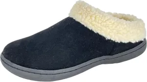 Clarks Womens Slipper Suede Leather With Faux Sherpa Collar JMH1894 - Plush Memory Foam Footbed - Indoor Outdoor House Slippers For Women (7 M US, Black)