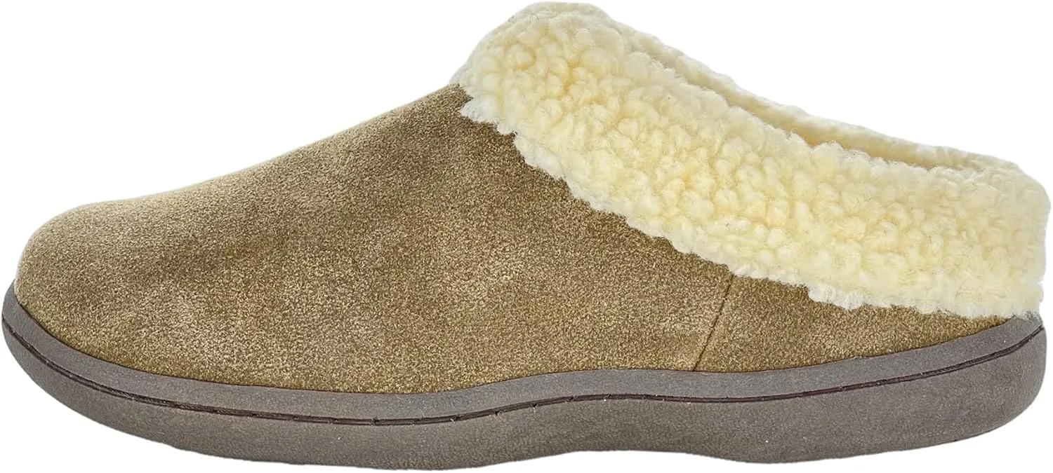 Clarks Womens Slipper Suede Leather With Faux Sherpa Collar JMH1894 - Plush Memory Foam Footbed - Indoor Outdoor House Slippers For Women
