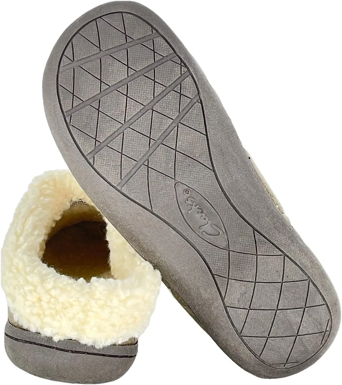 Clarks Womens Slipper Suede Leather With Faux Sherpa Collar JMH1894 - Plush Memory Foam Footbed - Indoor Outdoor House Slippers For Women