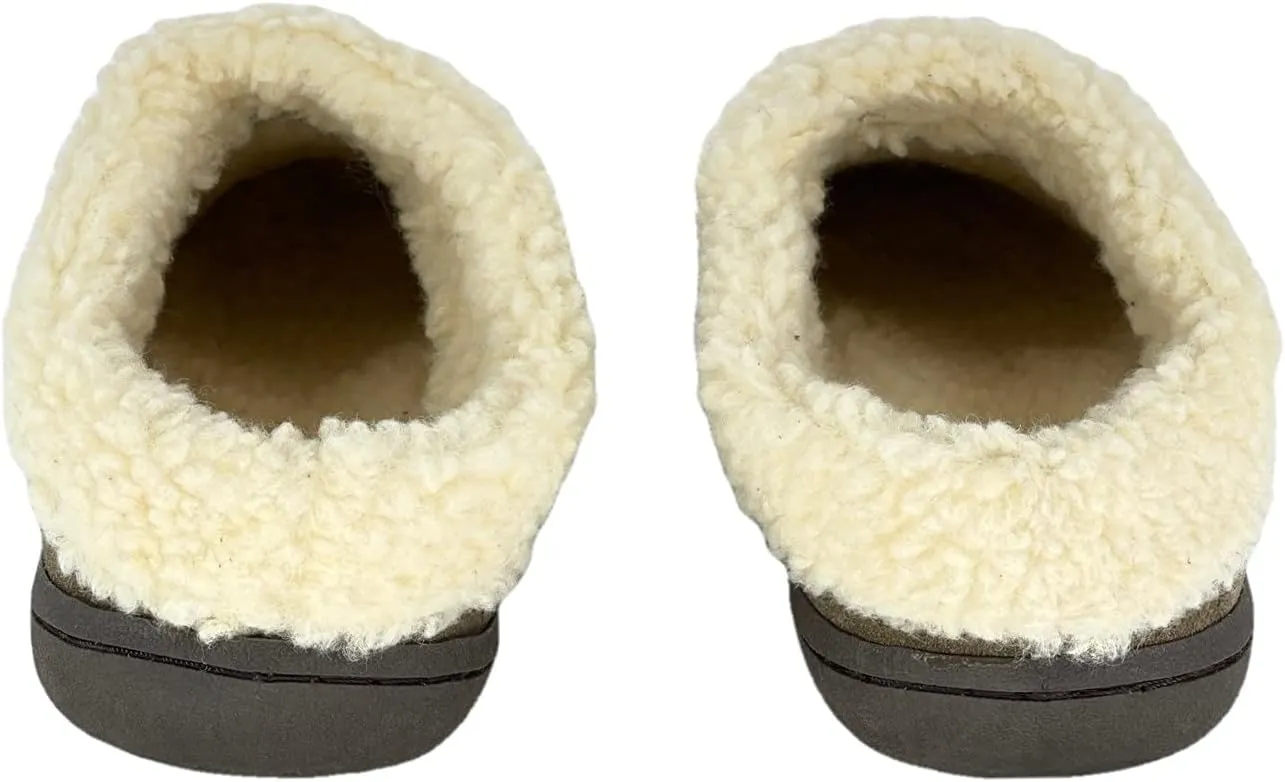 Clarks Womens Slipper Suede Leather With Faux Sherpa Collar JMH1894 - Plush Memory Foam Footbed - Indoor Outdoor House Slippers For Women