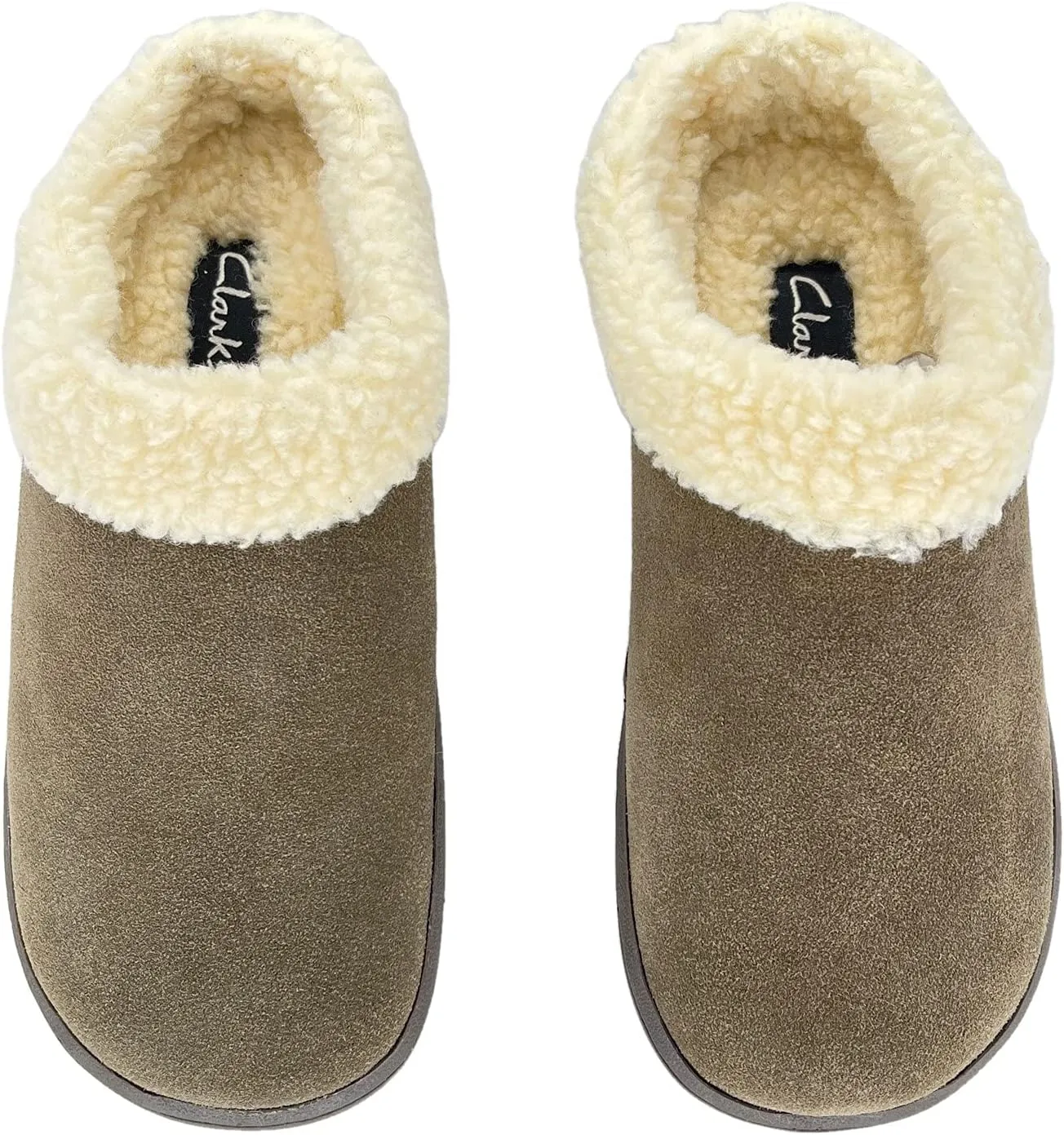 Clarks Womens Slipper Suede Leather With Faux Sherpa Collar JMH1894 - Plush Memory Foam Footbed - Indoor Outdoor House Slippers For Women