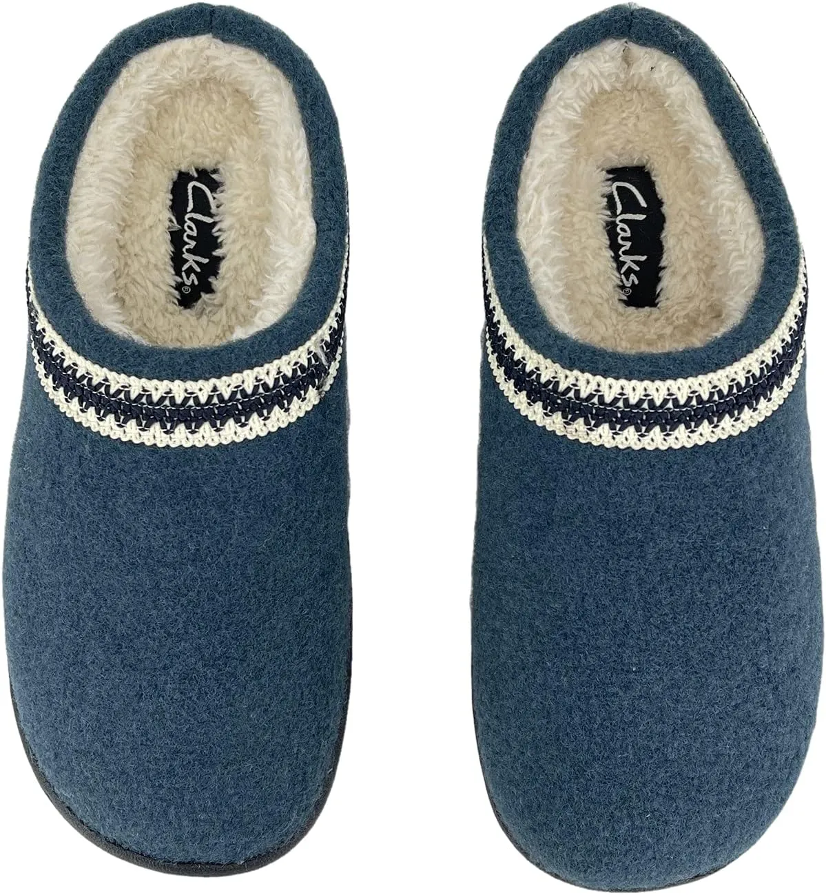 Clarks Womens Wool Felt Clog Slippers JMH1319T - Warm Cozy Plush Faux Fur Lined - Indoor Outdoor House Slipper for Women