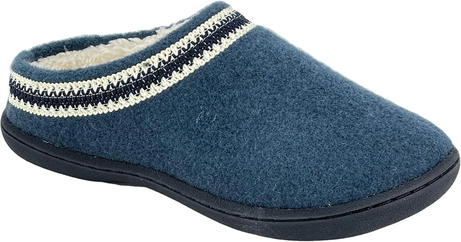 Clarks Womens Wool Felt Clog Slippers JMH1319T - Warm Cozy Plush Faux Fur Lined - Indoor Outdoor House Slipper for Women