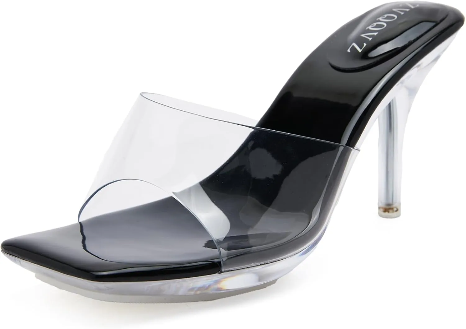 Clear Heels for Women Sexy High Heels Sandals Platform Stiletto Kitten Square Toe Comfortable Shoes Transparent Strap Mule