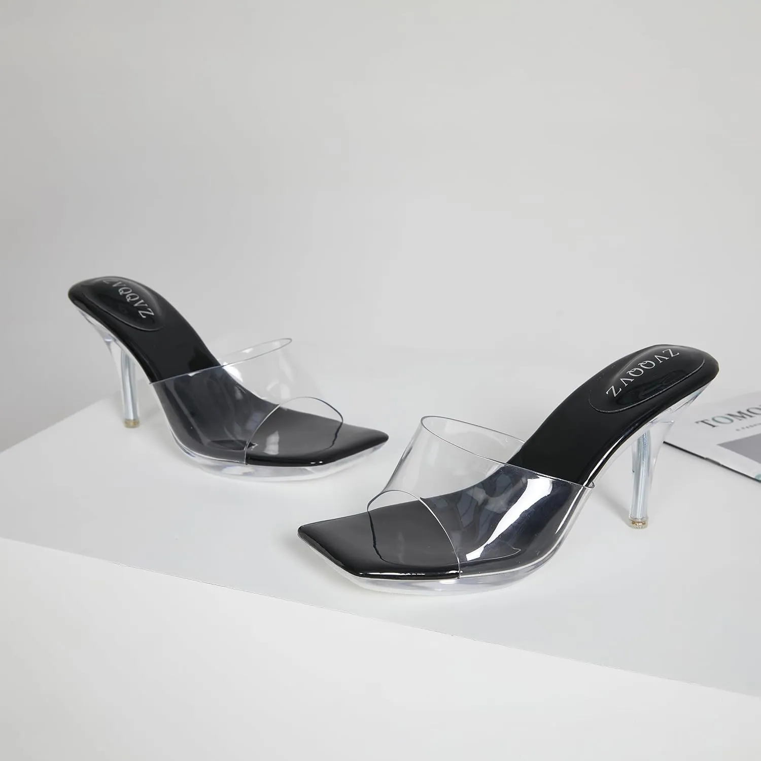Clear Heels for Women Sexy High Heels Sandals Platform Stiletto Kitten Square Toe Comfortable Shoes Transparent Strap Mule