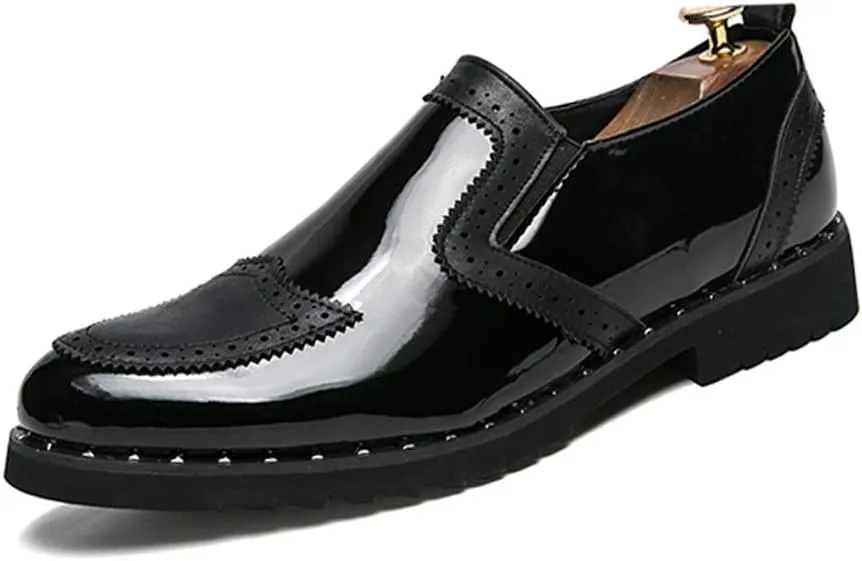 Comodish Men's Business Oxford Casual Personality Stylish Stitching Thick Patent Leather Brogue Shoes