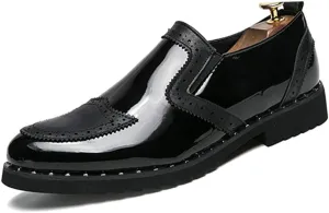 Comodish Men's Business Oxford Casual Personality Stylish Stitching Thick Patent Leather Brogue Shoes